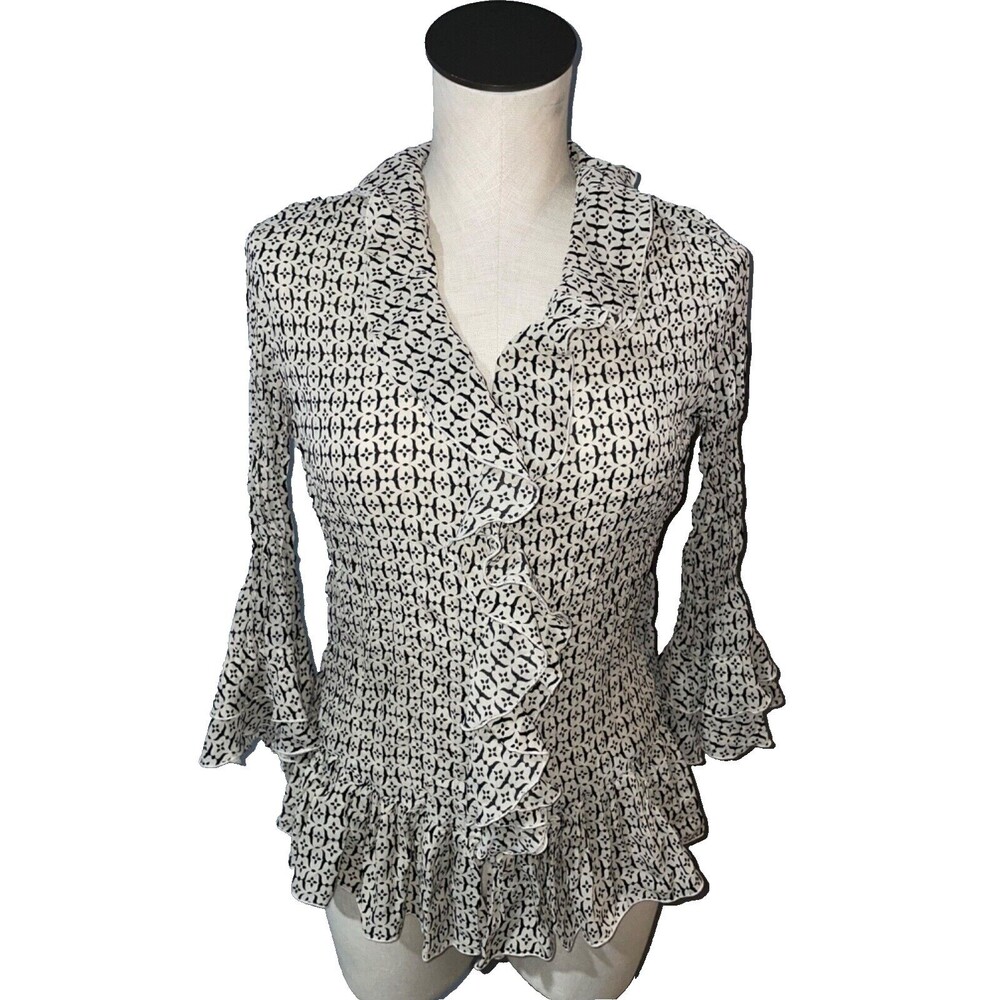 Essentials by Milano Women's Y2K Ruffled Crinkled Blouse Top size S Boho Fairy
